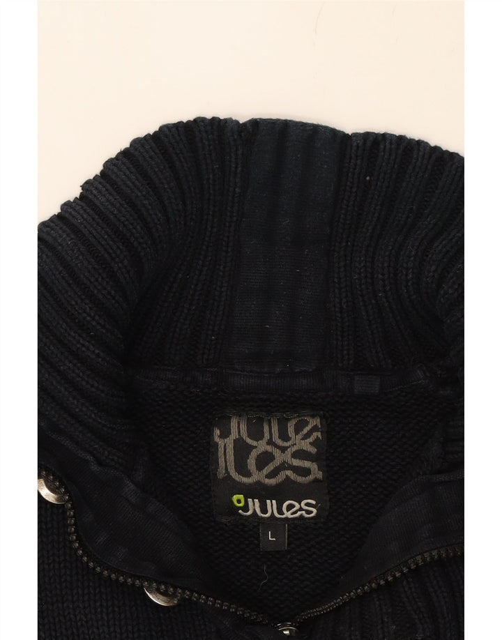 JULES Mens Zip Neck Jumper Sweater Large Navy Blue Cotton Vintage Jules and Second-Hand Jules from Messina Hembry 