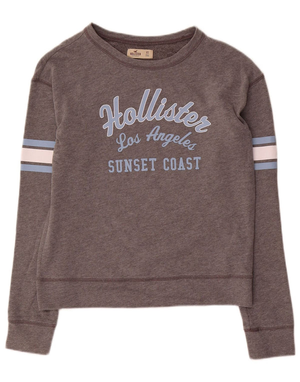 Hollister Womens Graphic Sweatshirt Jumper UK 6 XS Grey Colourblock