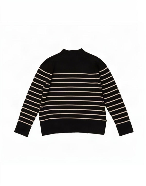 Zara Womens Crop Crew Neck Jumper Sweater UK 10 Small Black Striped Viscose
