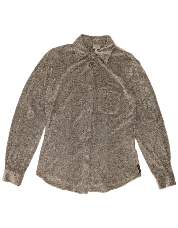 Armani γυναικείο πουκάμισο μπλούζα UK 12 Medium Grey Floral Viscose