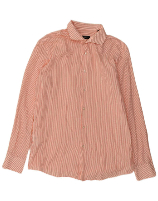 Ανδρικό πουκάμισο Hugo Boss Slim Fit Size 42 16 1/2 Large Orange Pinstripe Cotton