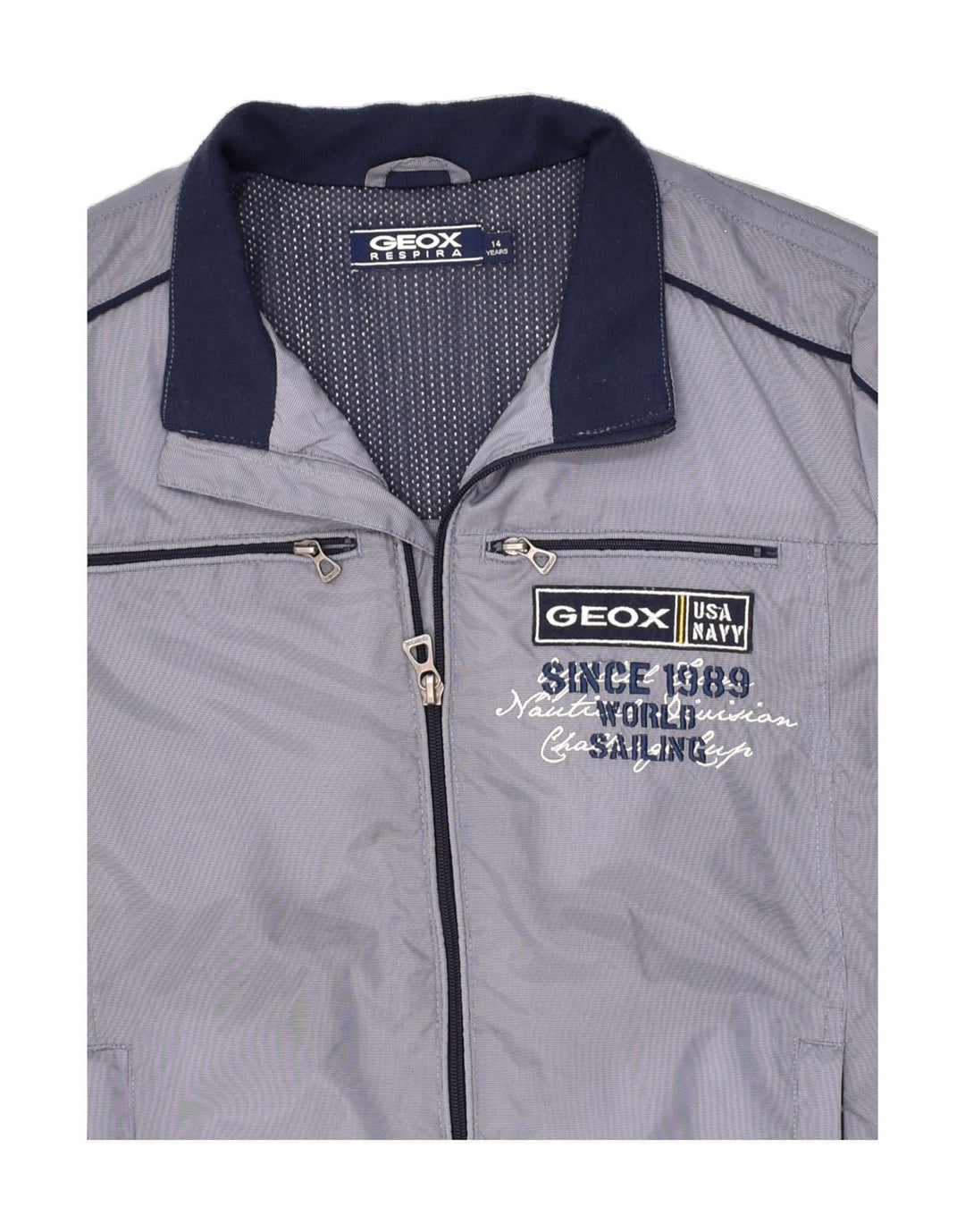 GEOX Boys Respira Graphic Bomber Jacket 13-14 Years Blue Polyester | Vintage Geox | Thrift | Second-Hand Geox | Used Clothing | Messina Hembry 