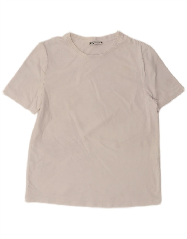 Zara Γυναικείο T-Shirt Top UK 14 Μεσαίο λευκό βαμβακερό