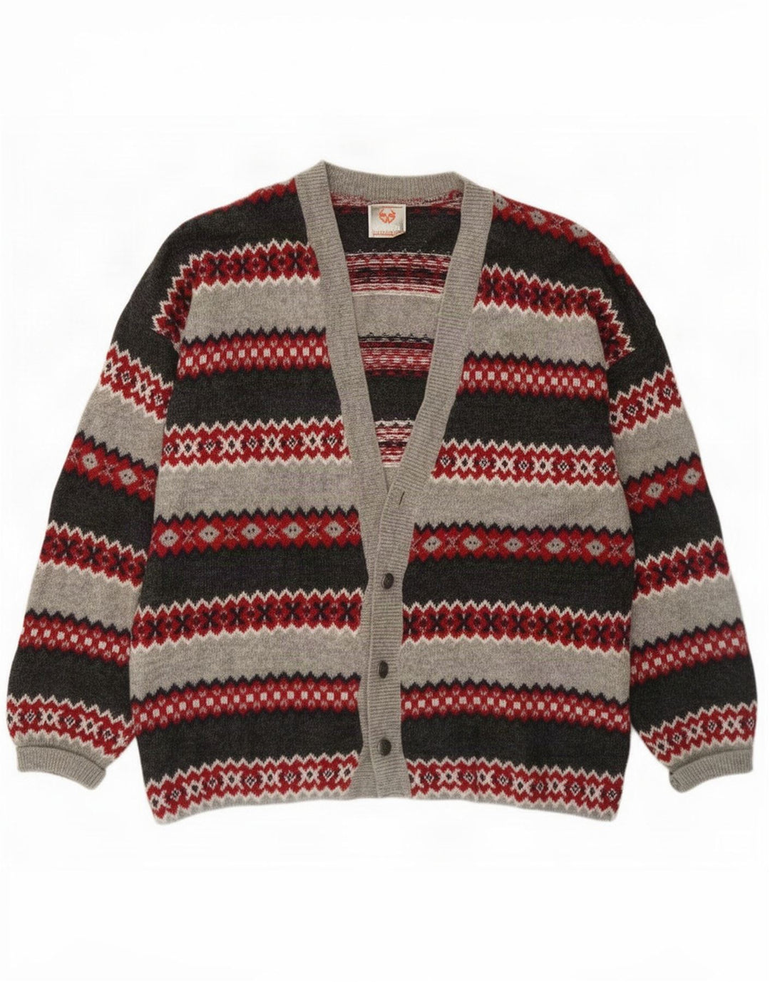 Stefanel Ανδρική ζακέτα πουλόβερ Large Grey Fair Isle Wool