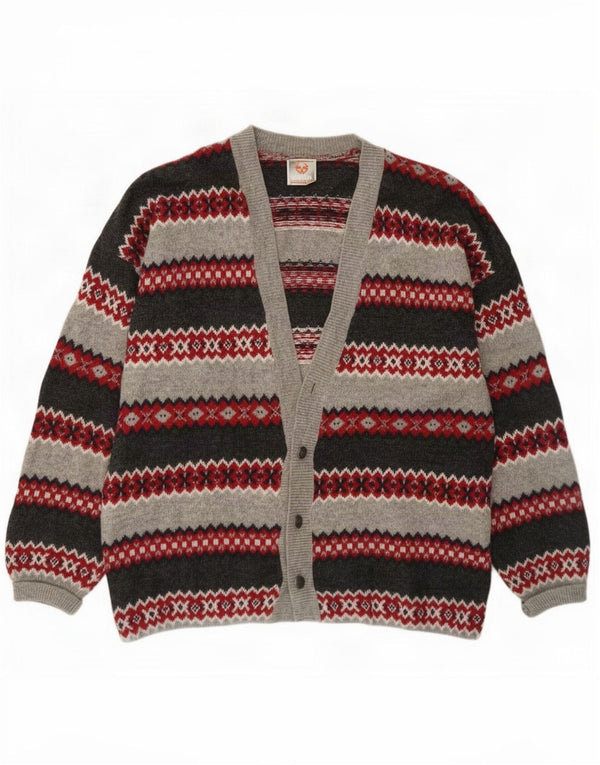 Stefanel Ανδρική ζακέτα πουλόβερ Large Grey Fair Isle Wool