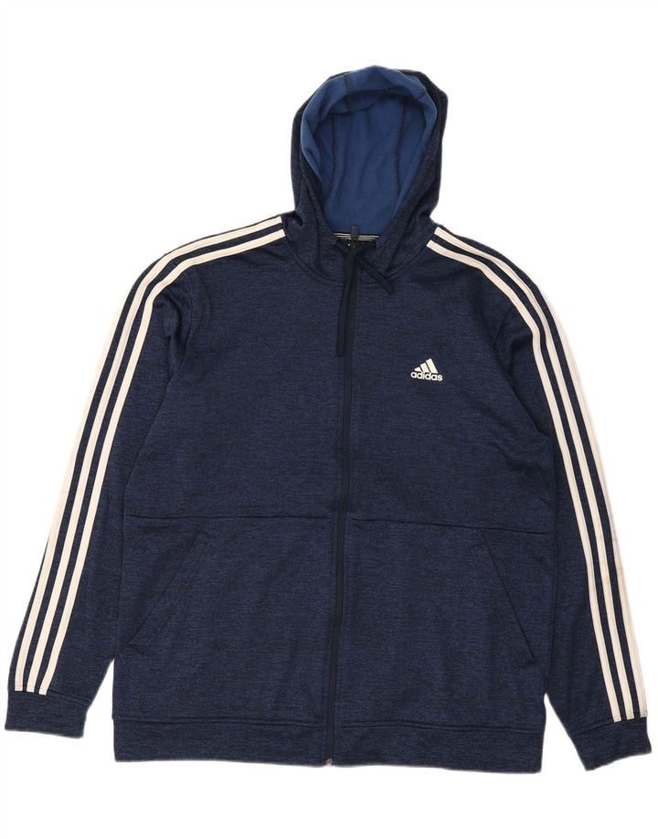 ADIDAS Mens Climawarm Zip Hoodie Sweater Large Navy Blue Polyester Vintage Adidas and Second-Hand Adidas from Messina Hembry 