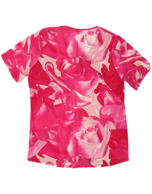 VINTAGE Womens Blouse Top UK 18 XL Pink Floral Silk
