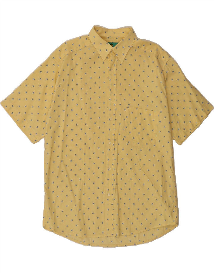 VINTAGE Mens Short Sleeve Shirt Large Yellow Floral Vintage Vintage and Second-Hand Vintage from Messina Hembry 