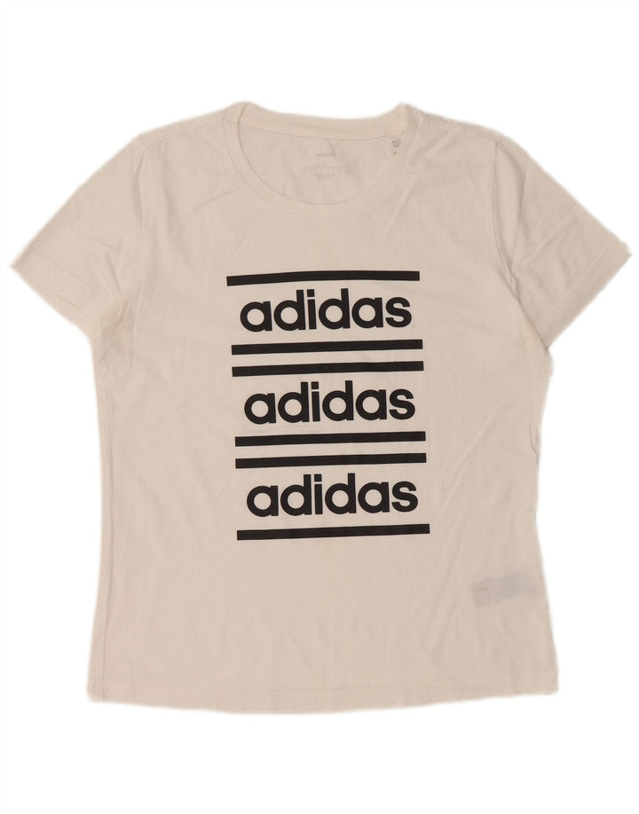 Γυναικείο γραφικό μπλουζάκι ADIDAS Top UK 16/18 μεγάλο λευκό βαμβακερό