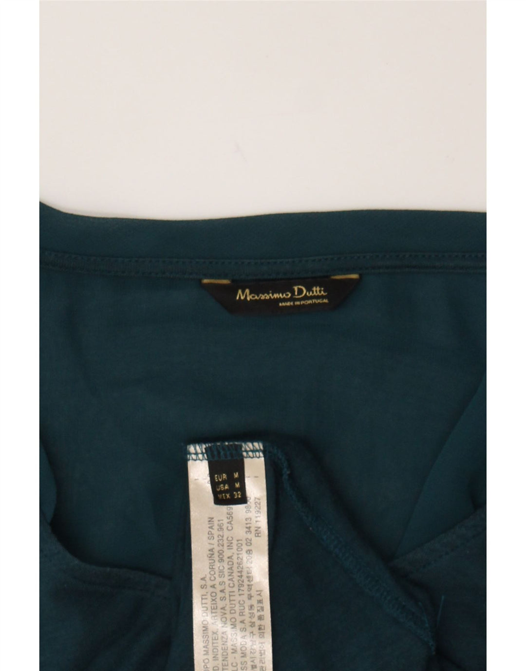 MASSIMO DUTTI Womens Top 3/4 Sleeve UK 14 Medium Green Polyester Vintage Massimo Dutti and Second-Hand Massimo Dutti from Messina Hembry 