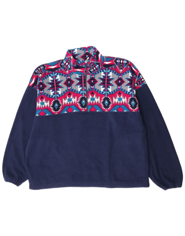 Vintage ανδρικό φερμουάρ Fleece Jumper XL Navy Blue Geometric