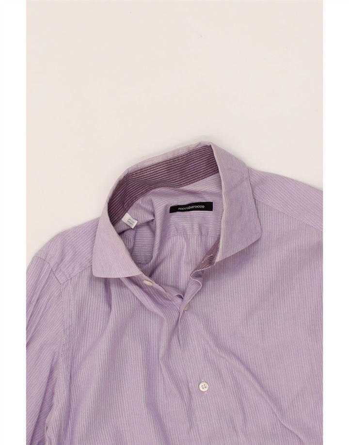 ROCCOBAROCCO Mens Shirt Size 15 38 Medium Purple Pinstripe Cotton Vintage Roccobarocco and Second-Hand Roccobarocco from Messina Hembry 