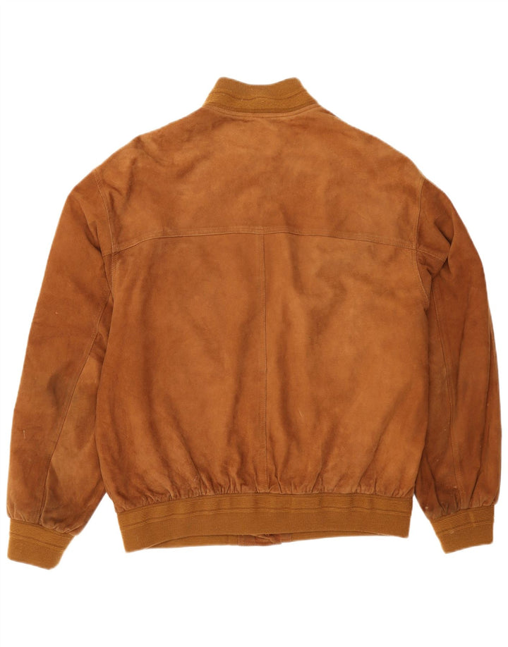 Vintage Ανδρικό Suede Bomber Jacket IT 56 3XL Καφέ Δερμάτινο