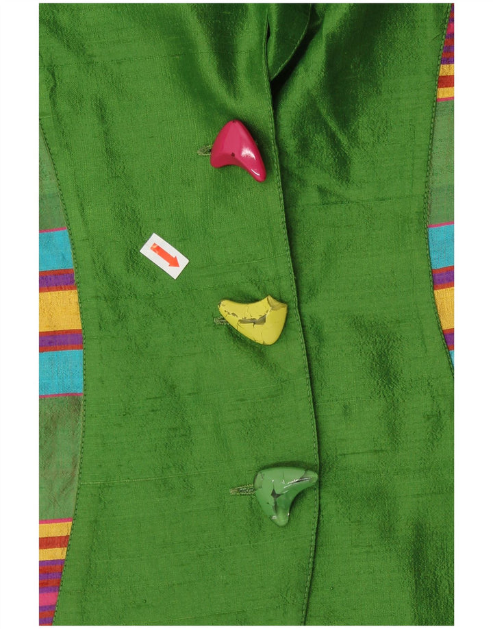 VINTAGE Γυναικεία Ζακέτα με κοντό μανίκι UK 12 μεσαία πράσινη ριγέ ρετρό