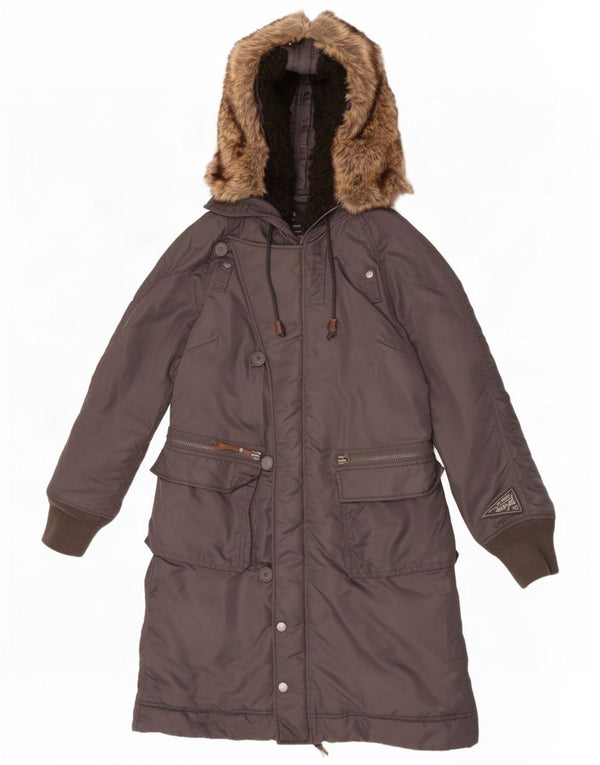 Diesel γυναικείο παλτό με κουκούλα με επένδυση UK 14 Medium Grey Nylon