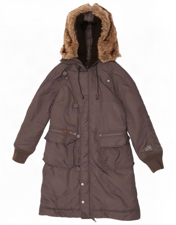 Diesel γυναικείο παλτό με κουκούλα με επένδυση UK 14 Medium Grey Nylon