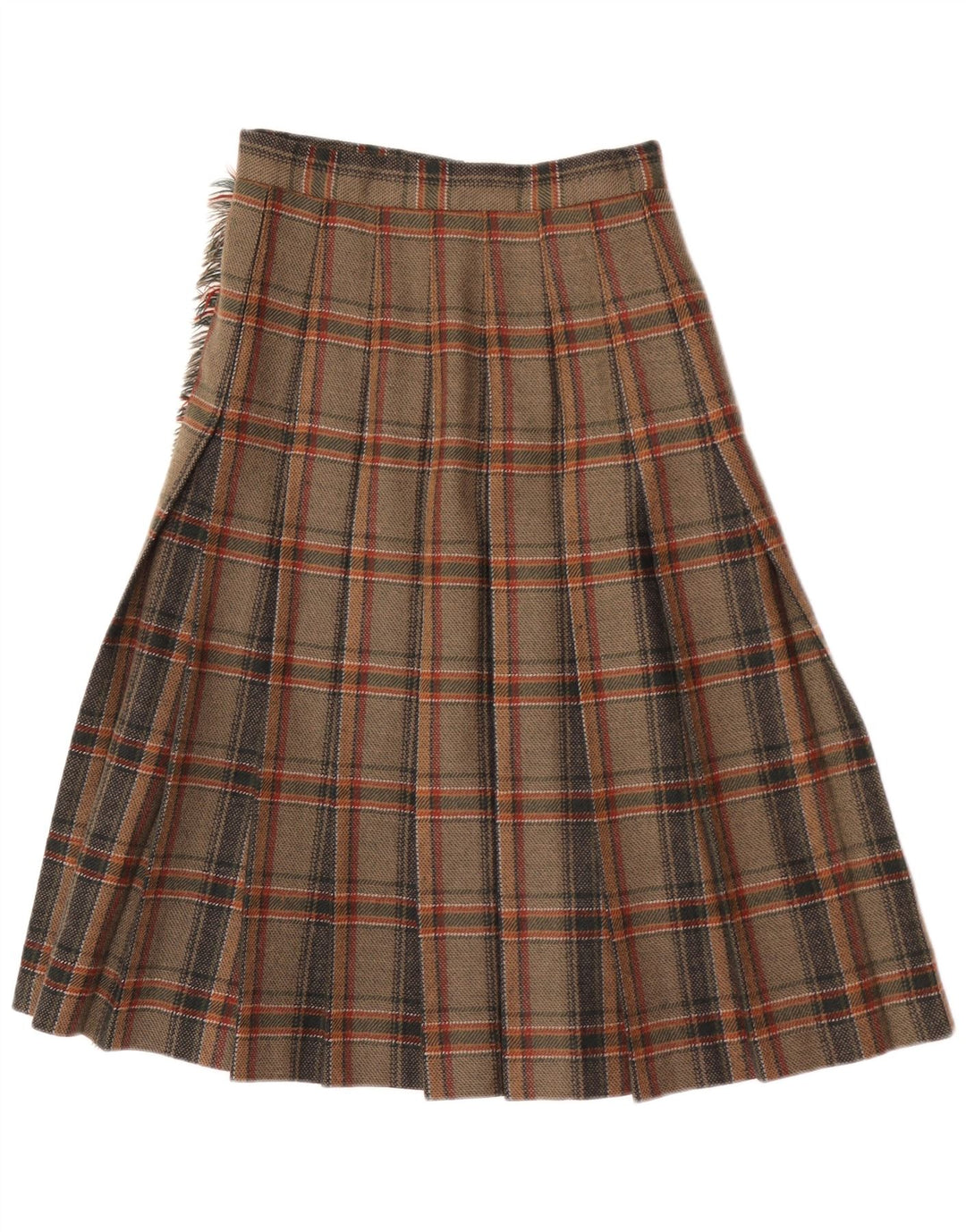 Vintage Γυναικεία Midi Wrap Φούστα IT 40 Small W24 Καφέ καρό μαλλί
