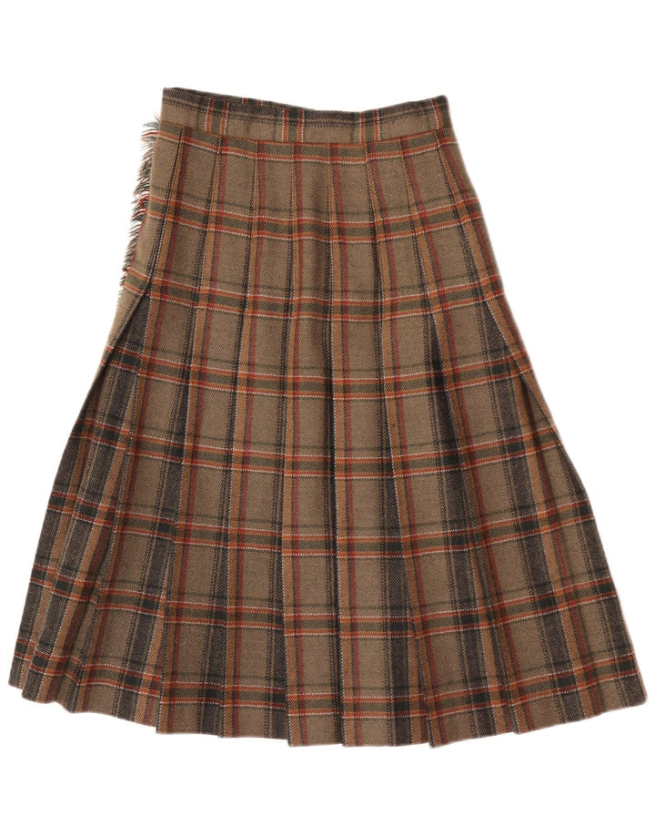 Vintage Γυναικεία Midi Wrap Φούστα IT 40 Small W24 Καφέ καρό μαλλί