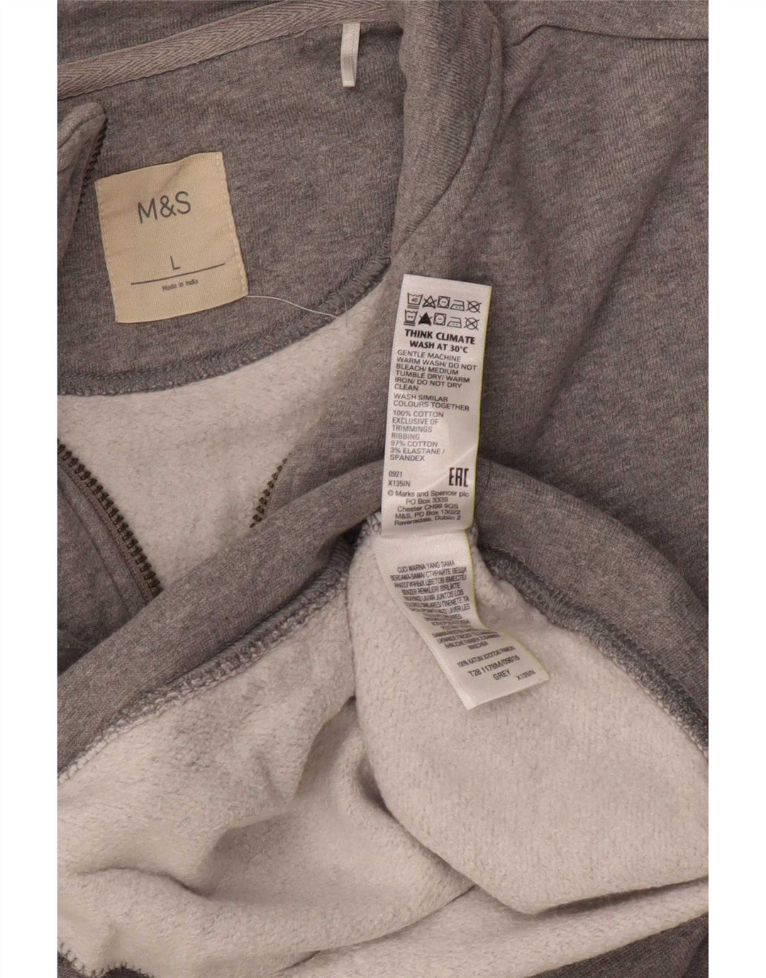 Marks & Spencer Ανδρικό φούτερ με φερμουάρ, πουκάμισο μεγάλο γκρι βαμβακερό