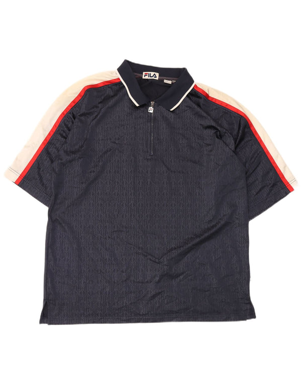 Ανδρικό μπλουζάκι πόλο FILA 2XL Navy Blue Geometric Polyester