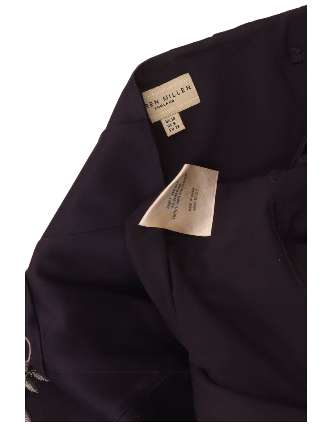 KAREN MILLEN Γυναικείο Στράπλες Φόρεμα UK 10 Small Purple Floral Silk