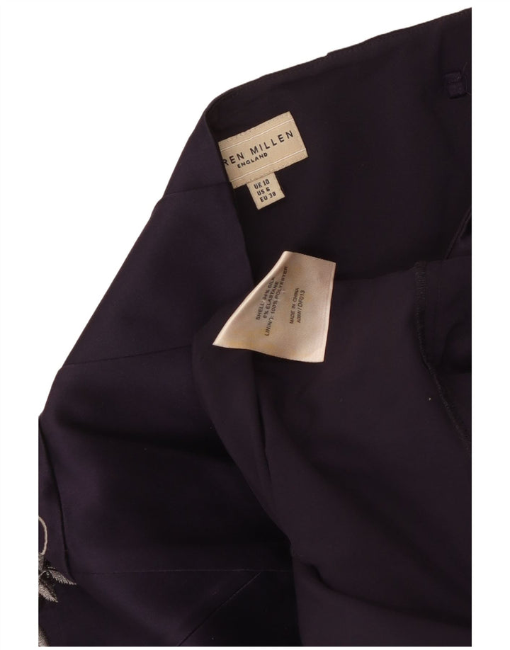 KAREN MILLEN Γυναικείο Στράπλες Φόρεμα UK 10 Small Purple Floral Silk