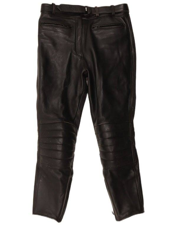 Vintage Γυναικείο Δερμάτινο Παντελόνι Biker IT 40 Small W30 L26 Μαύρο Δερμάτινο
