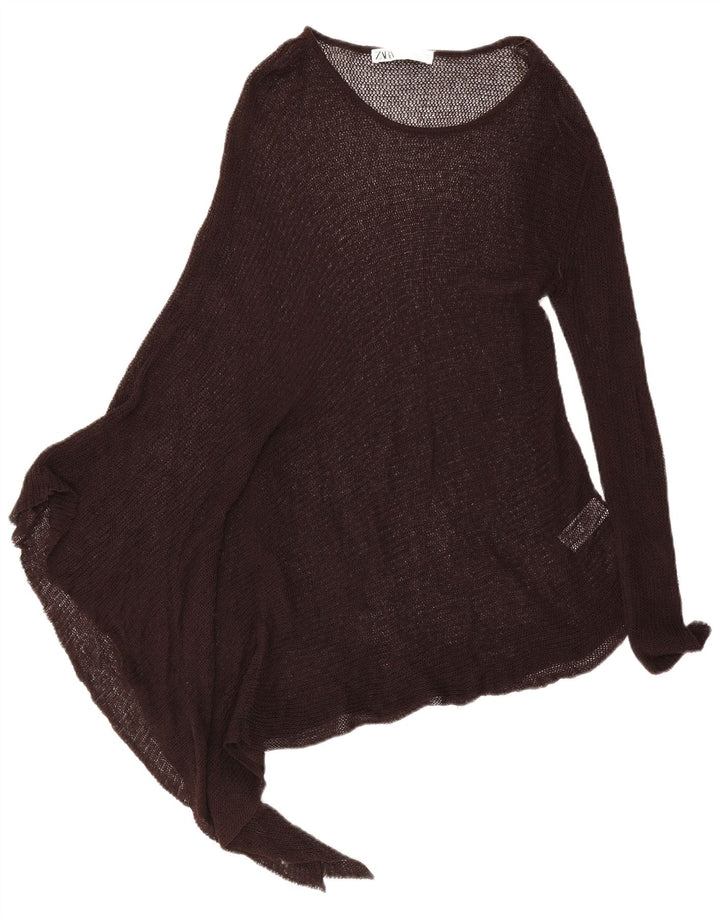 Zara Γυναικείο Asymmetric Poncho Tunic Top UK 16 Large Brown Lyocell