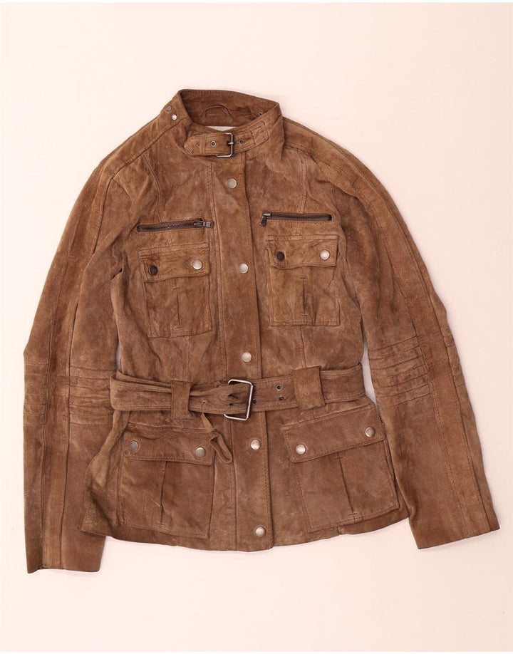 Zara Γυναικείο Suede Utility Jacket UK 12 Medium Brown Δερμάτινο