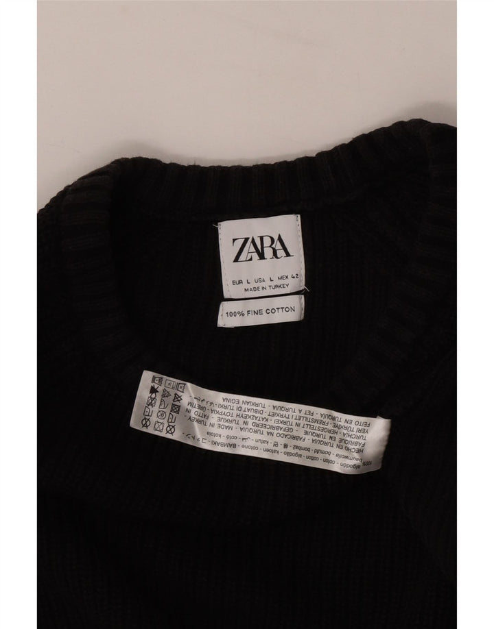 Ανδρικό πουλόβερ Zara Crew Neck Jumper Μεγάλο μαύρο βαμβακερό