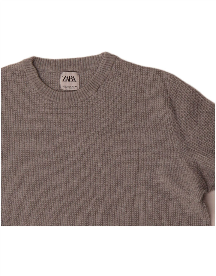 ZARA Mens Crew Neck Jumper Sweater Medium Grey Cotton