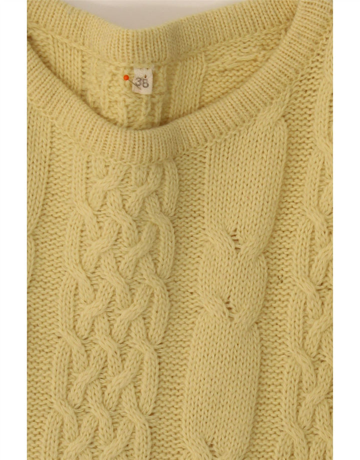 VINTAGE Womens Longline Crew Neck Jumper Sweater EU 38 Medium Yellow Wool Vintage Vintage and Second-Hand Vintage from Messina Hembry 