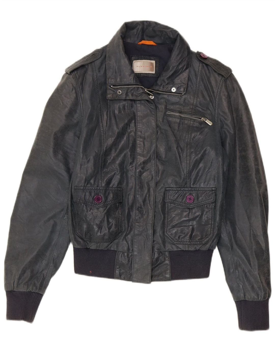 Vintage Γυναικείο Bomber Δερμάτινο Μπουφάν IT 46 Large Navy Blue Leather