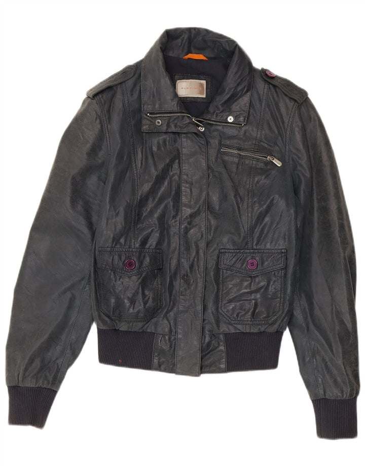 Vintage Γυναικείο Bomber Δερμάτινο Μπουφάν IT 46 Large Navy Blue Leather