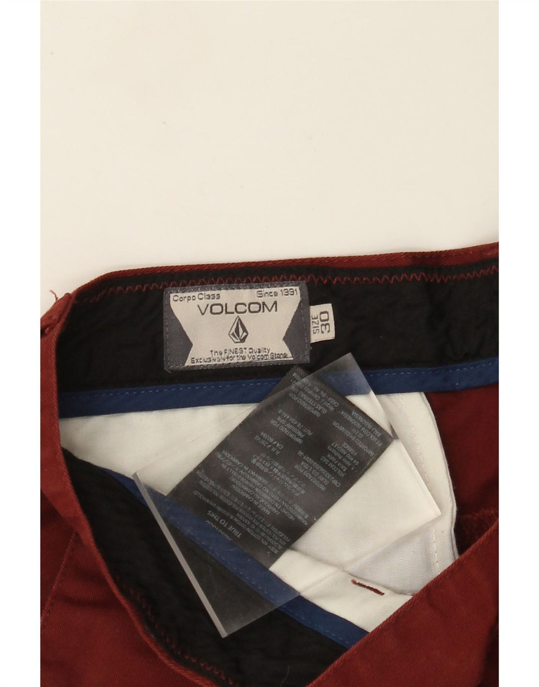 Ανδρικό σορτς Chino VOLCOM W30 από μεσαίο βαμβακερό μπορντό
