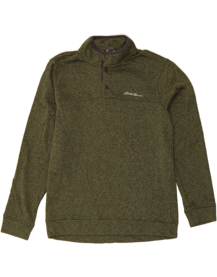 EDDIE BAUER Mens Button Neck Sweatshirt Jumper Medium Green Flecked Vintage Eddie Bauer and Second-Hand Eddie Bauer from Messina Hembry 