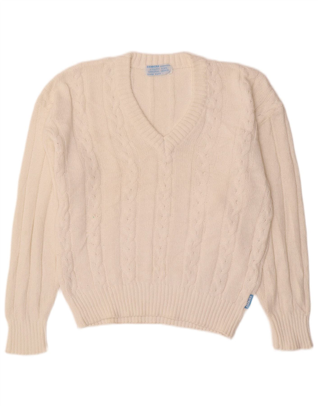 CARRERA Ανδρικό πουλόβερ με λαιμόκοψη με λαιμόκοψη, μικρό λευκό βαμβακερό