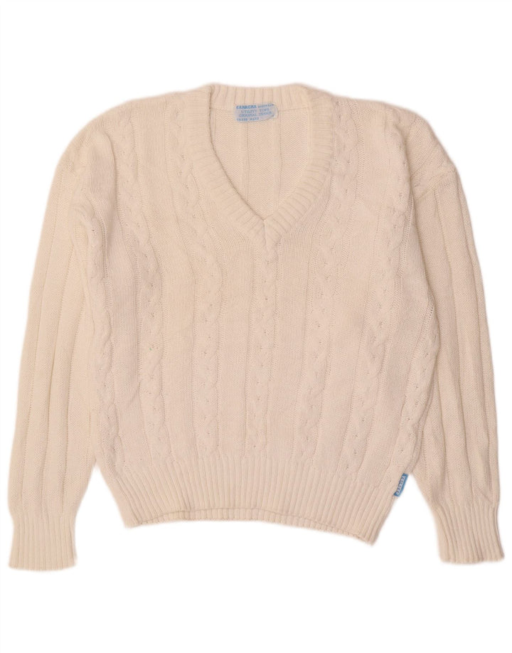 CARRERA Ανδρικό πουλόβερ με λαιμόκοψη με λαιμόκοψη, μικρό λευκό βαμβακερό