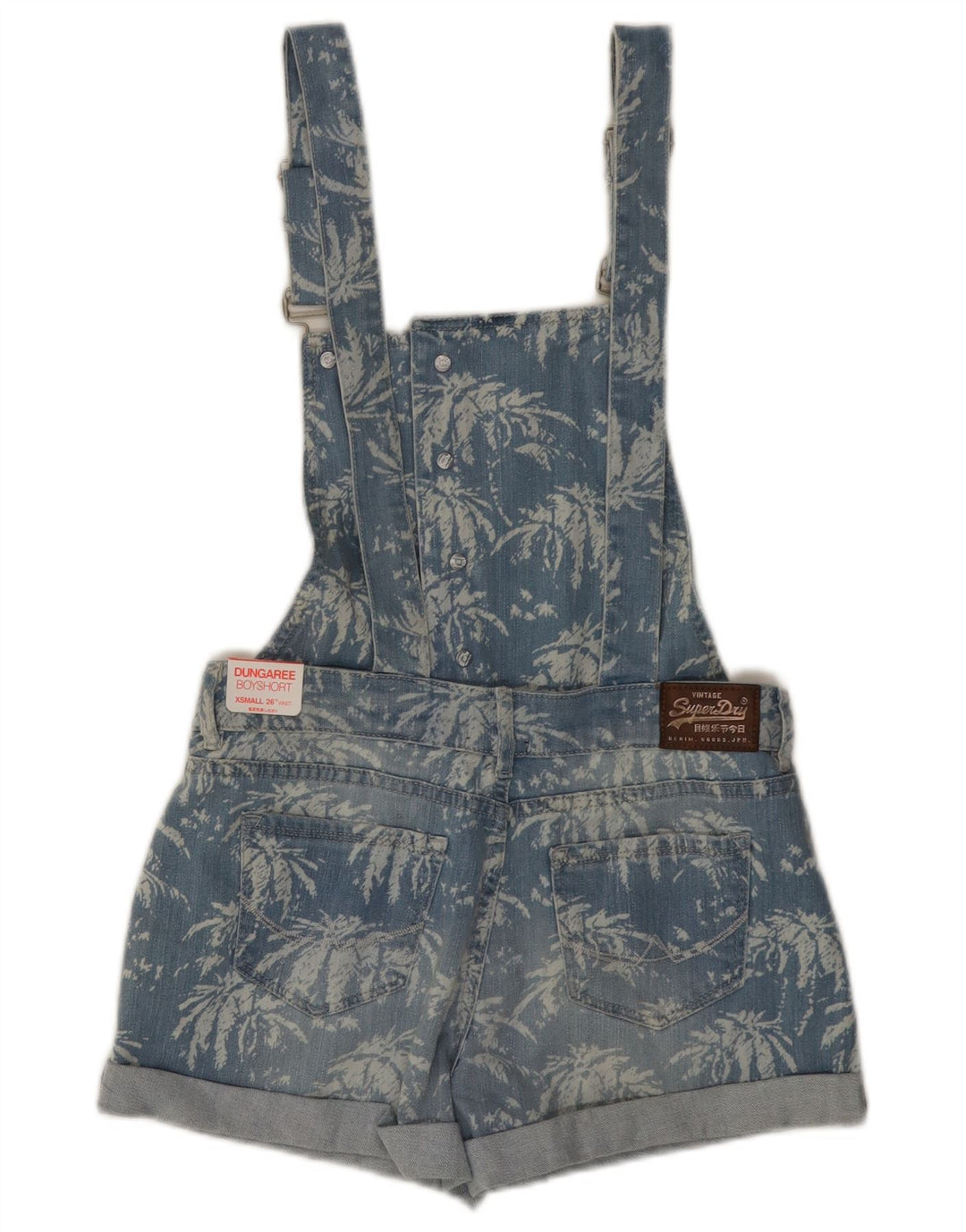 SUPERDRY Girls Dungarees Τζιν σορτς 11-12 ετών XS Μπλε φλοράλ βαμβακερό