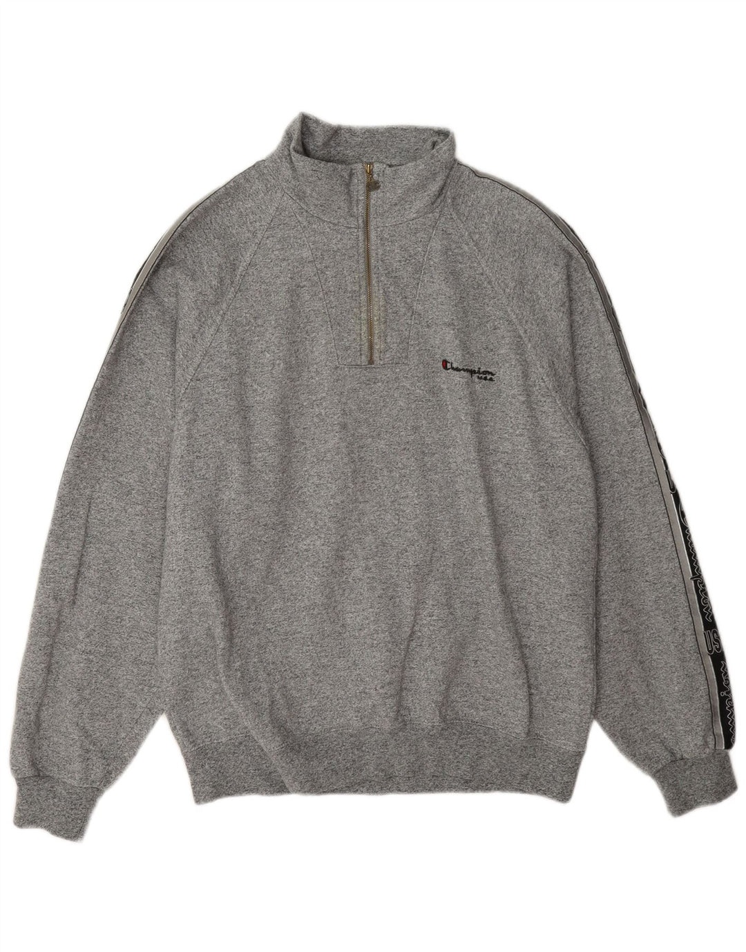 Champion Mens Graphic Zip Neck Sweatshirt Jumper Large Grey Colourblock