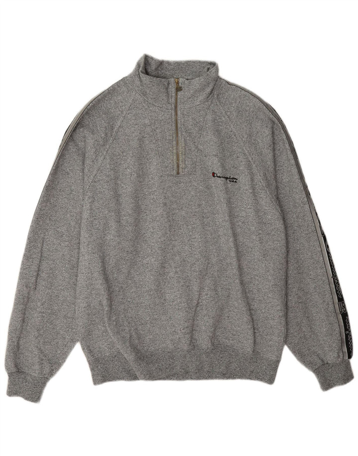 Champion Mens Graphic Zip Neck Sweatshirt Jumper Large Grey Colourblock
