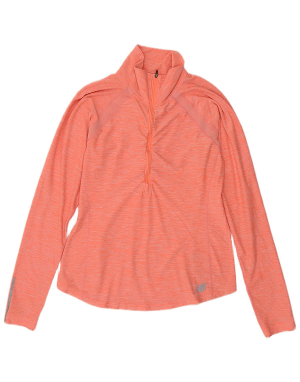 NEW BALANCE Womens Zip Neck Tracksuit Top UK 12 Medium Orange Flecked
