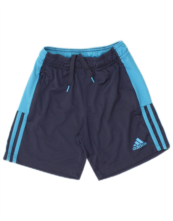 Adidas Boys Sport Shorts 9-10 Years Navy Blue Colorblock Polyester