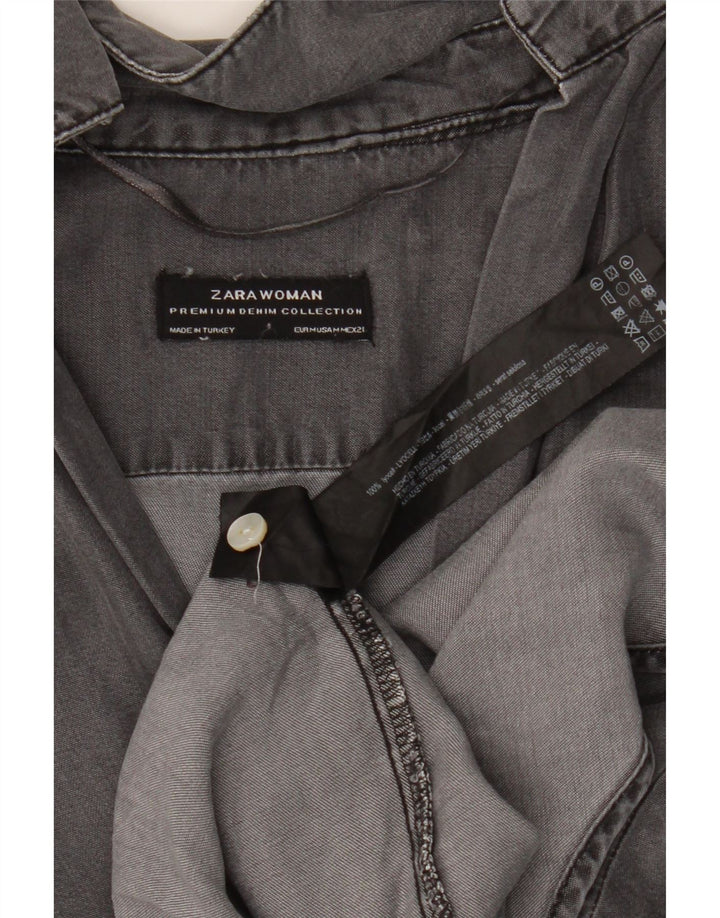 Zara γυναικείο πουλόβερ 3/4 μανίκι πουκάμισο UK 14 Medium Grey Lyocell