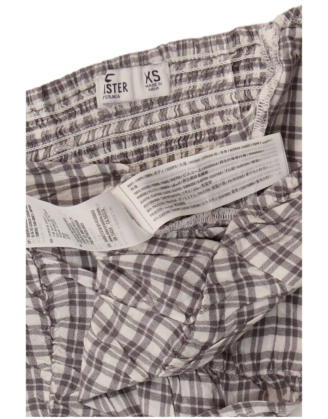 HOLLISTER Γυναικείο Crop Top UK 4 XS Grey Check Viscose