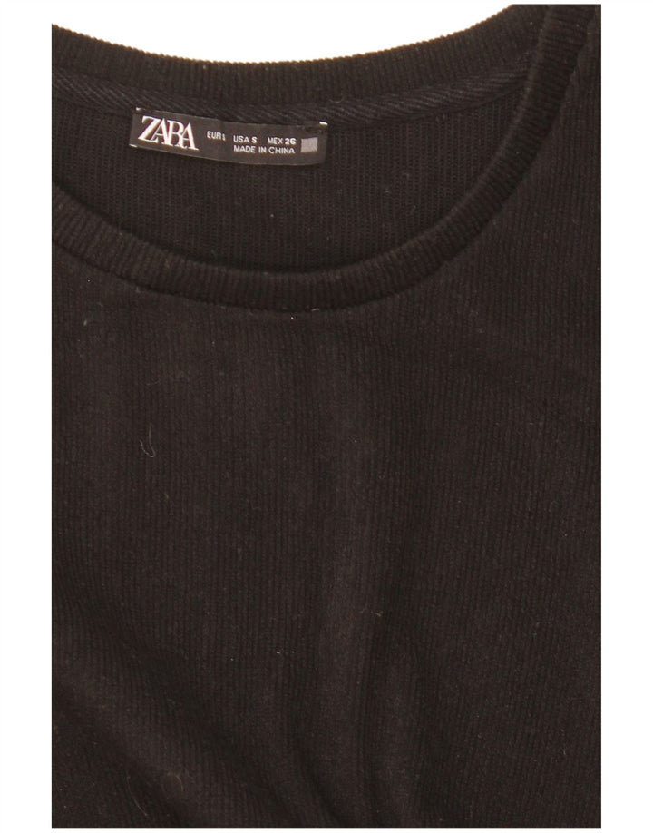 Zara Γυναικεία Crop Μακρυμάνικη Μπλούζα Oversized Μπλούζα UK 10 Small Black