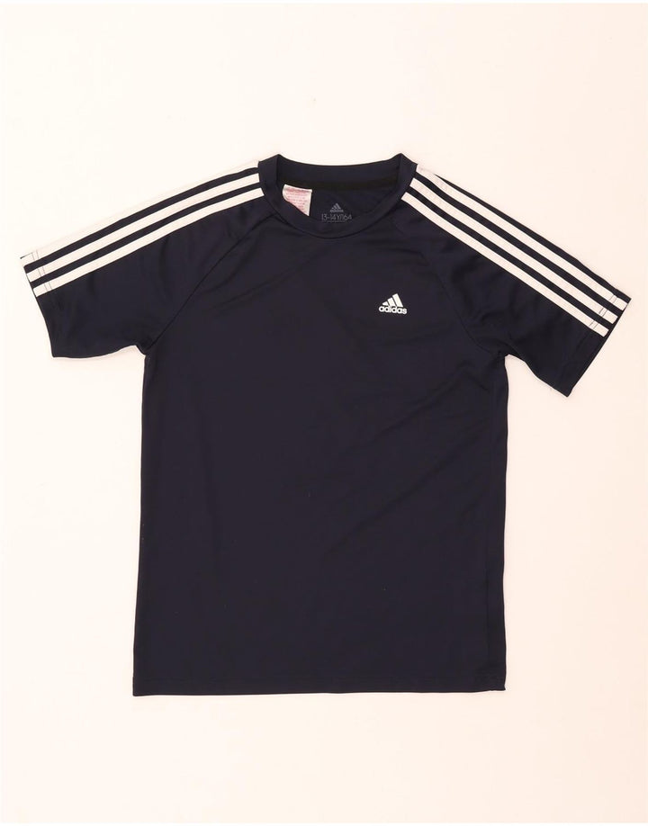 ADIDAS Boys Aeroready T-Shirt Top 13-14 Years Navy Blue Polyester