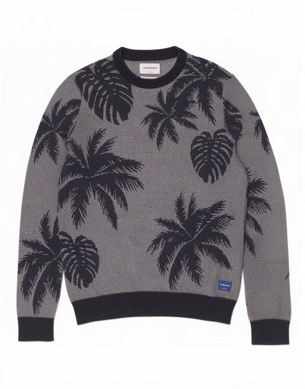 Jack & Jones Mens Crew Neck Jumper Sweater Medium Navy Blue Floral Cotton