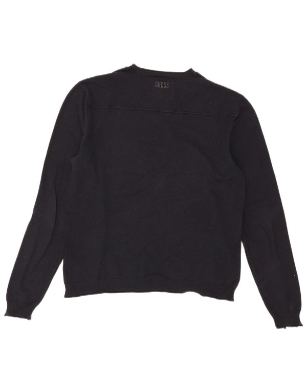 Guess Womens Oversized V-Neck Jumper Sweater UK 6 XS Navy Blue Cotton