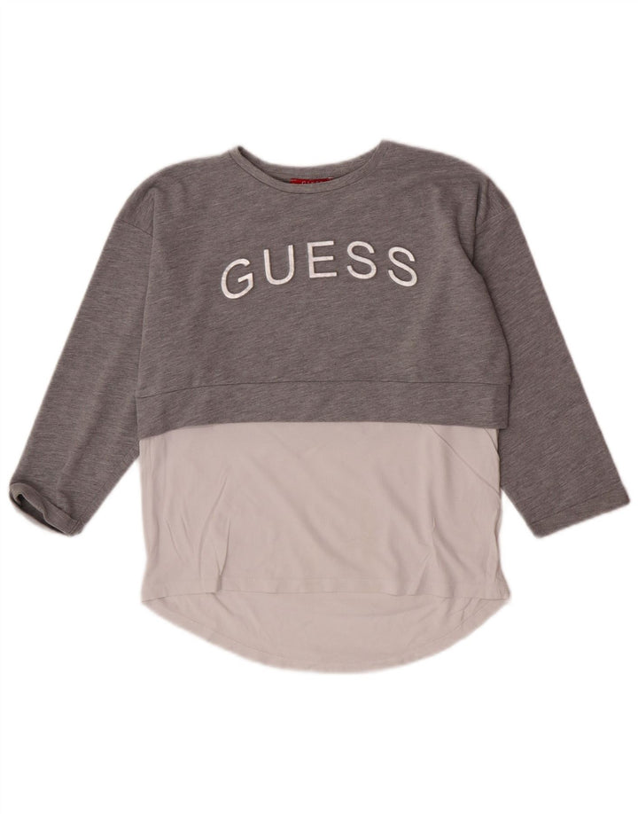 Guess Womens Graphic Top 3/4 Sleeve UK 10 Small Grey